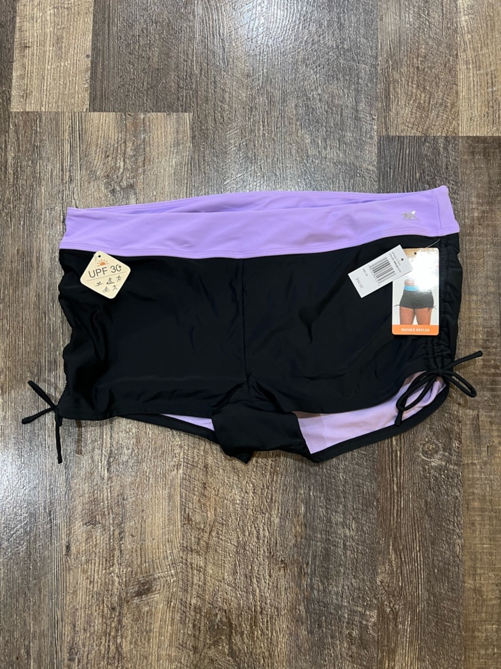 ZeroXposur NWT - Black and Lavender Women’s Ruched Boyleg Swim Shorts